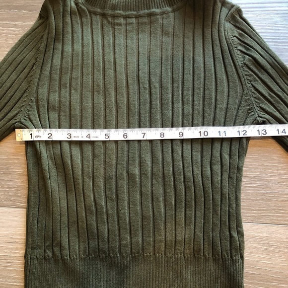 Zara Ribbed Knit Viscose Fitted Dark Green High Neck Long Sleeve Sweater Size M - Picture 7 of 11